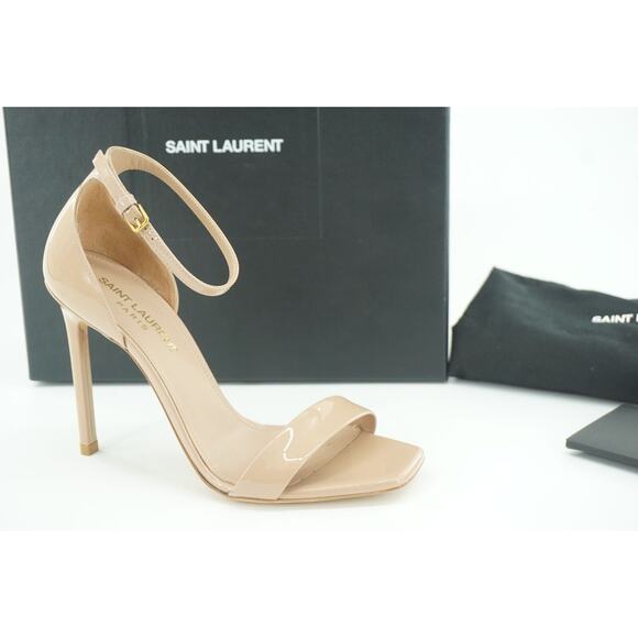 Saint Laurent Paris Amnber Nude Patent Sandals  Pumps Ankle Strappy YSL - Picture 1 of 12